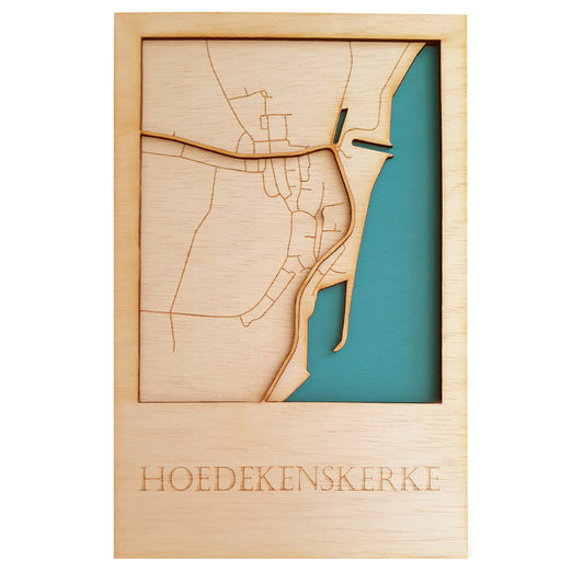 Houten stadsplattegrond - Hoedekenskerke 20x30cm