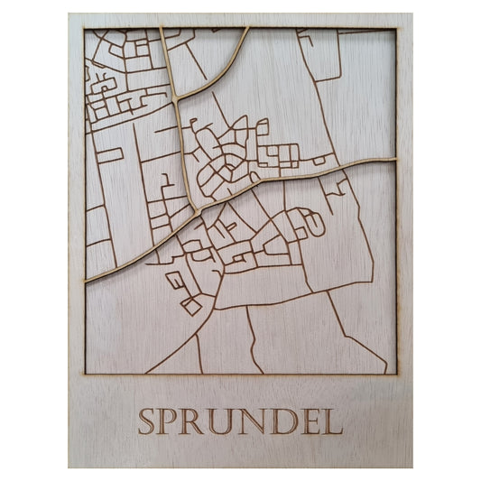 Houten stadsplattegrond - Sprundel 30x40cm